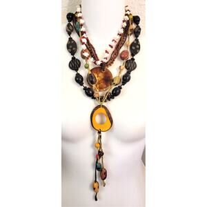 4 Pc Vintage Boho Beaded Necklace Lot Long Statement Pendant Layered Mixed Beads